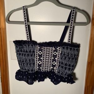 Forever 21 Navy Blue Ruched Patterned Tank